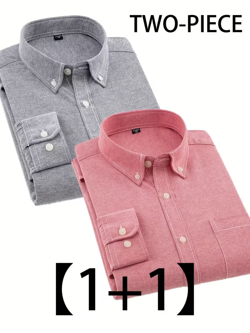 2pcs Set Classic Oxford Cloth Long Sleeve Shirt (SKU-2S-34)
