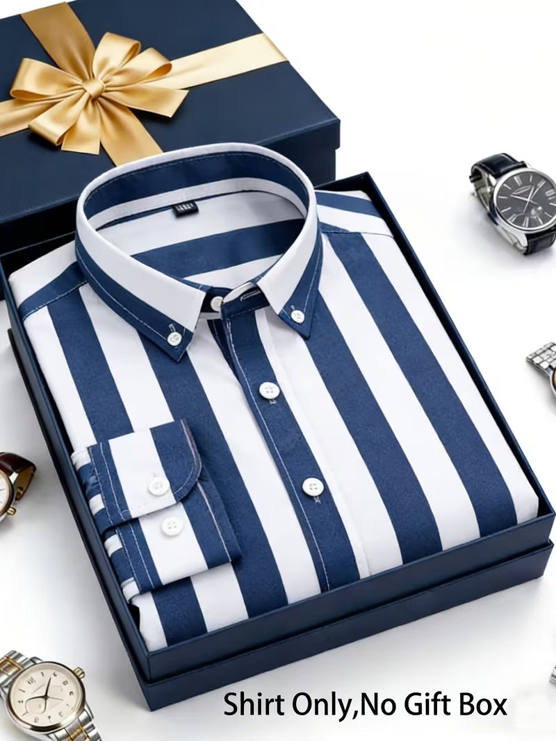 Men Full Sleeve White Blue Striped Casual Shirt (SKU-037)