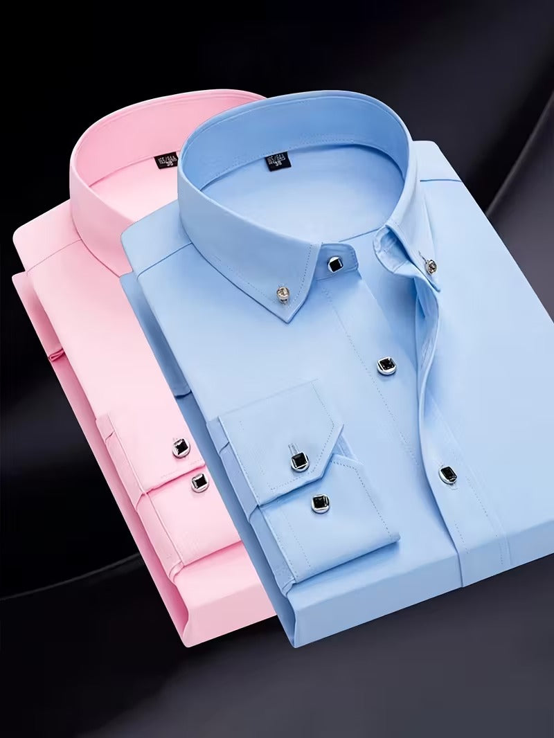 Two-Piece Set of Plus-Size Men'S Stylish Solid-Colored Shirts (SKU-2S-11)