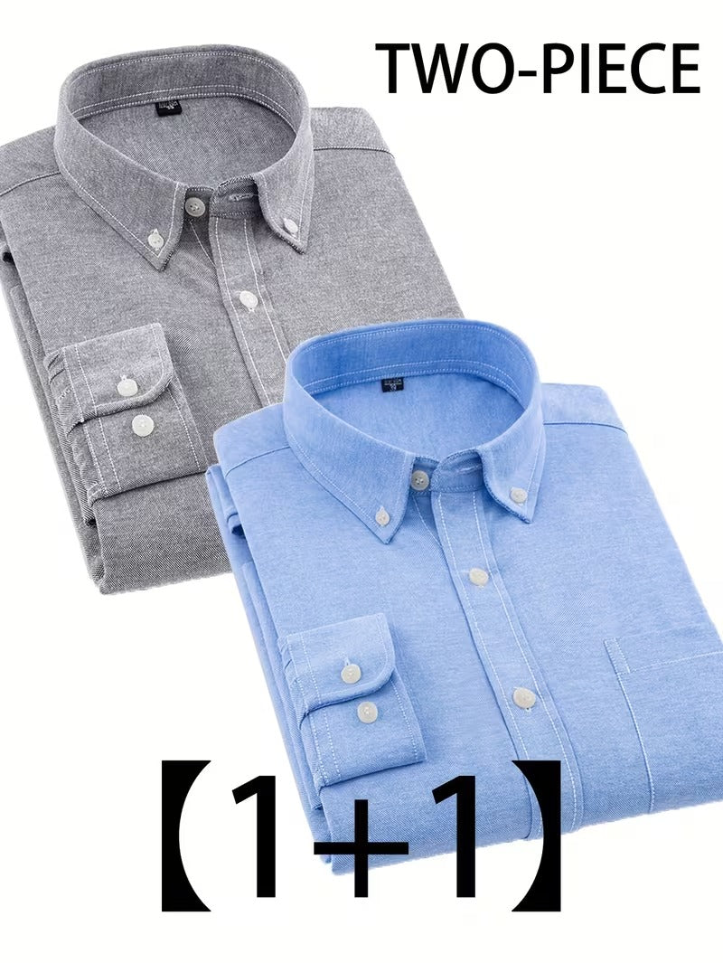 2pcs Set Classic Oxford Cloth Long Sleeve Shirt Versatile Durable with Pockets Oxford Shirt (SKU-2S-16)