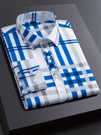 Men Full Sleeve White and Blue Line Casual Shirt (SKU-023)