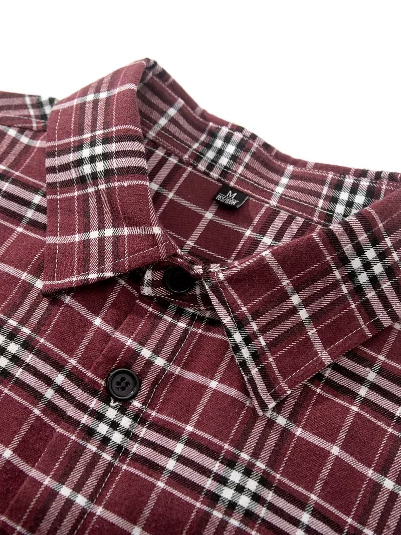 Men's 2pcs Casual Plaid Shirt Set, Mixed Plaid Patterns (SKU-2S-23)