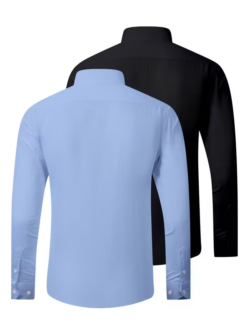 2pcs Set Men'S Long Sleeve Shirts Stretch Business Professional Formal (SKU-2S-05)