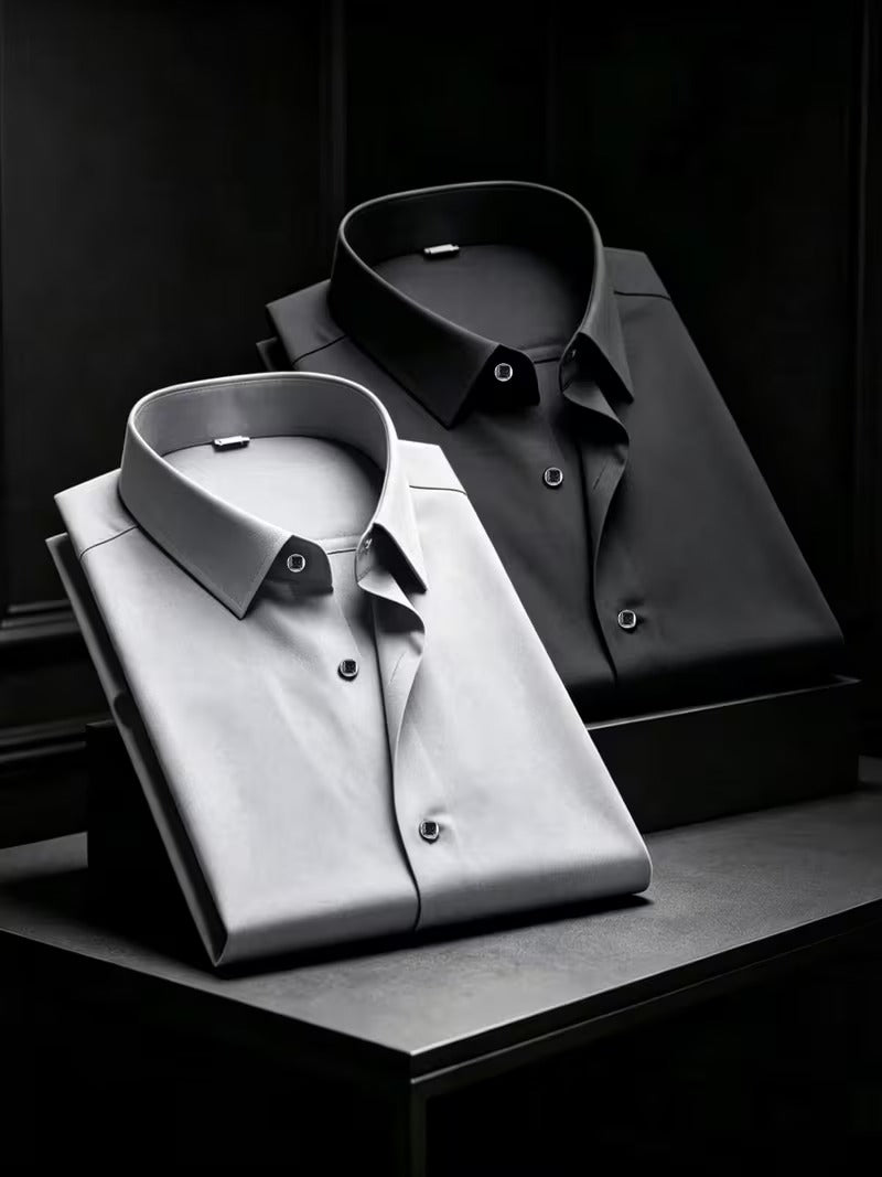 2pcs Men's Solid Color Dress Shirts, Business Casual (SKU-2S-03)