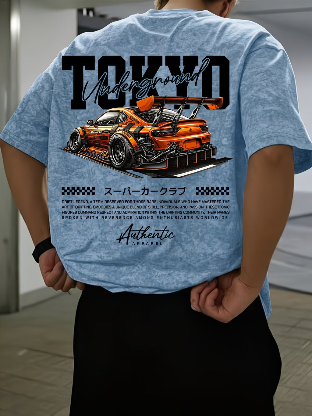 Men's Tokyo Underground Racing Theme Distressed Wash T-Shirt -0102