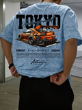 Men's Tokyo Underground Racing Theme Distressed Wash T-Shirt -0102