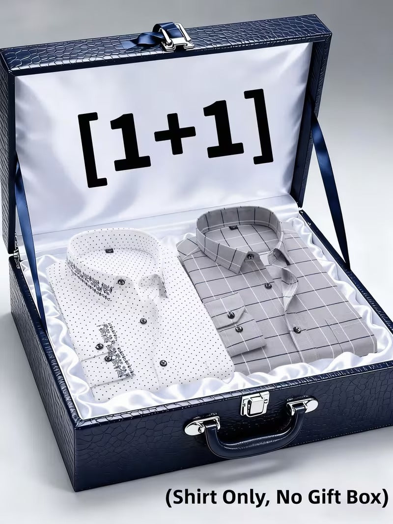 Two-Piece Men'S Plaid Fashion Shirt, Long-Sleeved Shirt (SKU-2S-25)
