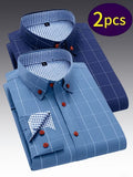 2pcs Men'S Business Elegant Long Sleeve Checkered Shirts (SKU-2S-48)