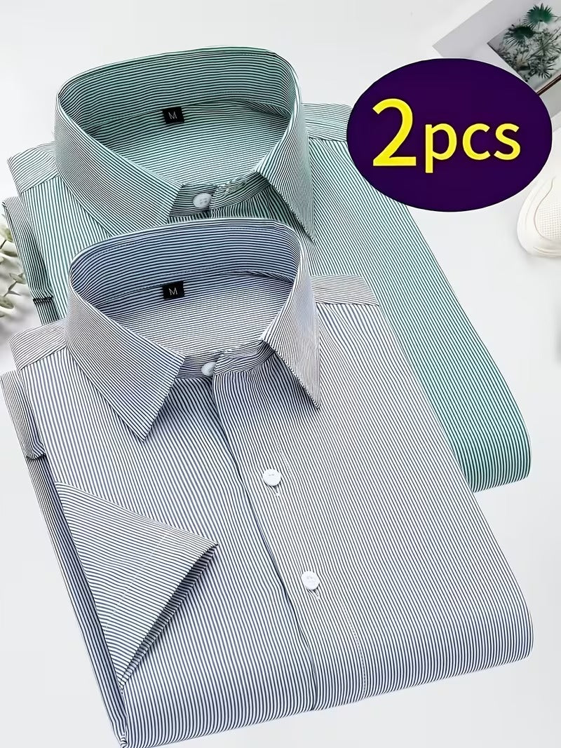 Two-Pc Men'S Short-Sleeved Striped Shirts (SKU-2S-33)