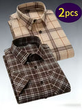 Men's 2pcs Casual Plaid Shirt Set, Mixed Plaid Patterns (SKU-2S-24)
