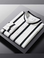 Men Full Sleeve White Black Striped Casual Shirt (SKU-036)