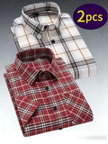 Men's 2pcs Casual Plaid Shirt Set, Mixed Plaid Patterns (SKU-2S-23)