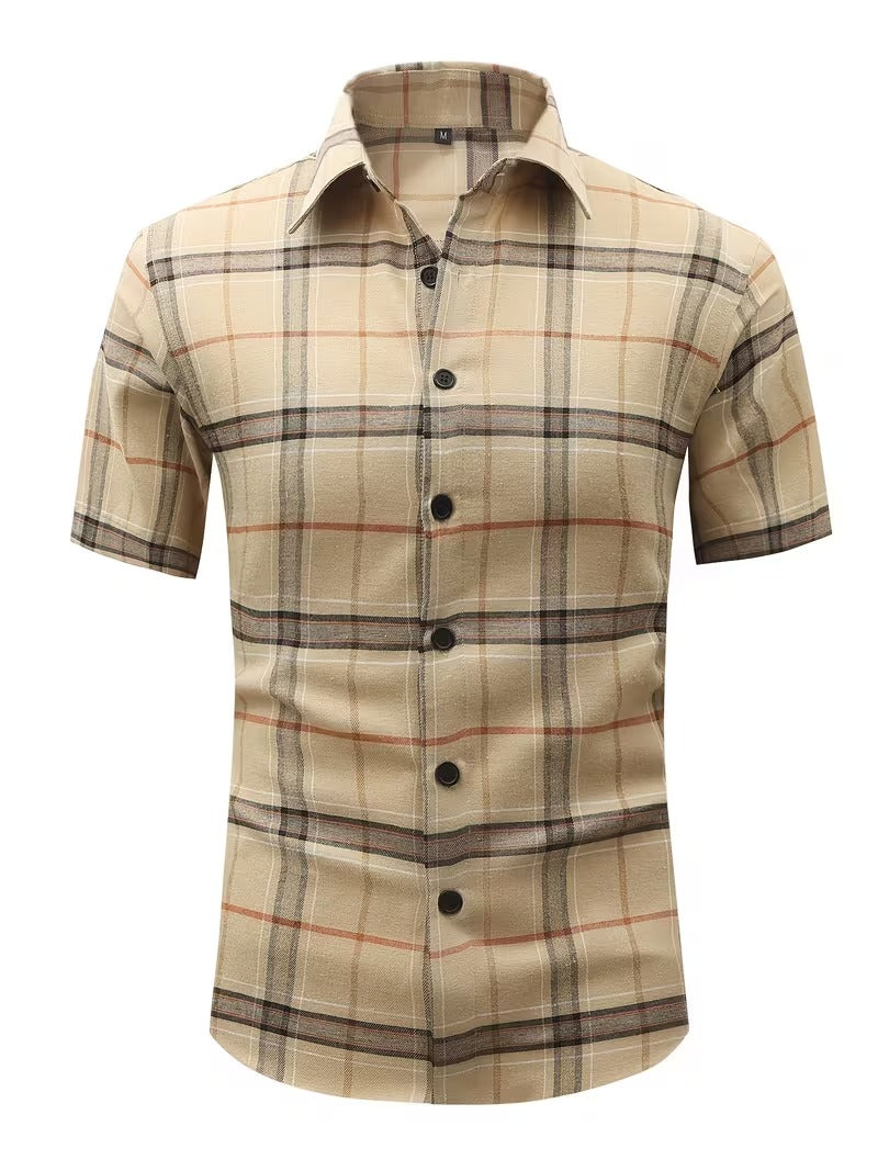 Men's 2pcs Casual Plaid Shirt Set, Mixed Plaid Patterns (SKU-2S-24)