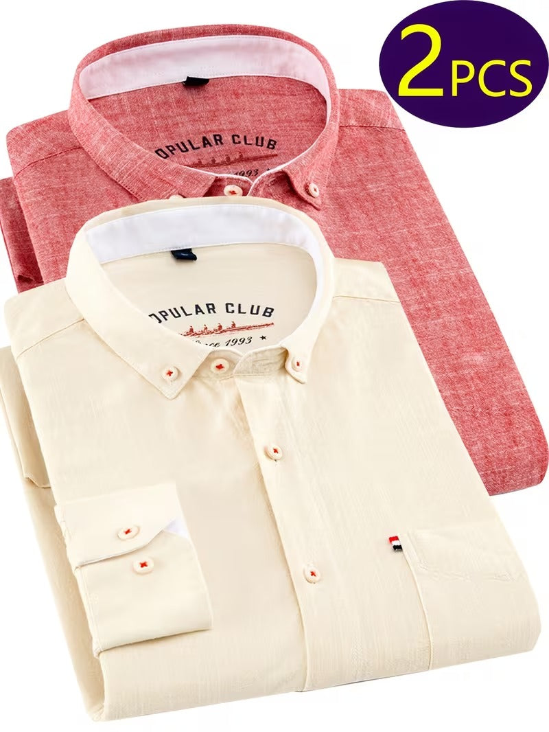 2pcs Long Sleeve Shirts, Men's Business Dress Shirts (SKU-2S-50)