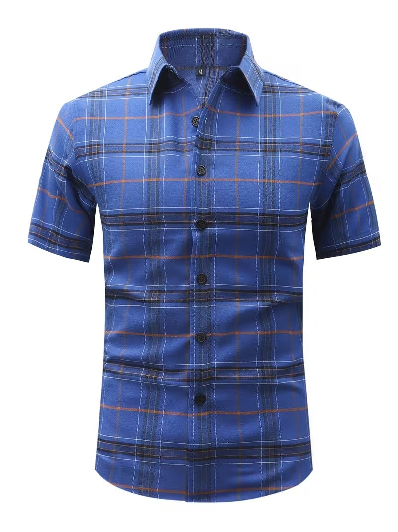Men's 2pcs Casual Plaid Shirt Set, Mixed Plaid Patterns (SKU-2S-22)