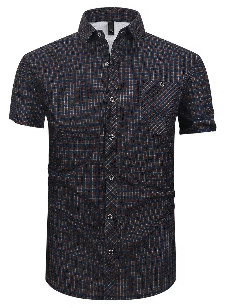 2-pc Casual Shirt Set, Short Sleeve And Button- Style in Checkered Prints (SKU-2S-35)