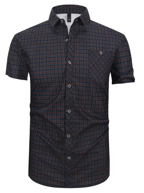 2-pc Casual Shirt Set, Short Sleeve And Button- Style in Checkered Prints (SKU-2S-35)