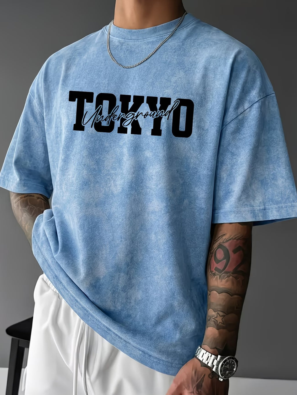 Men's Tokyo Underground Racing Theme Distressed Wash T-Shirt -0102