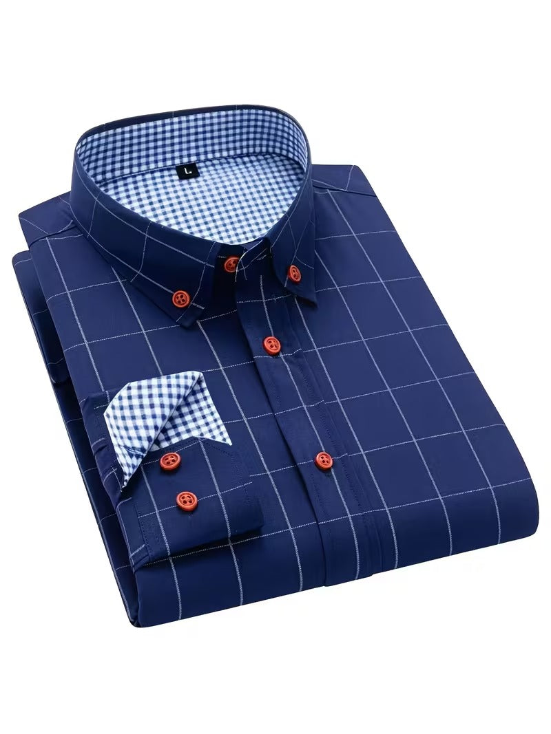2pcs Men'S Business Elegant Long Sleeve Checkered Shirts (SKU-2S-48)