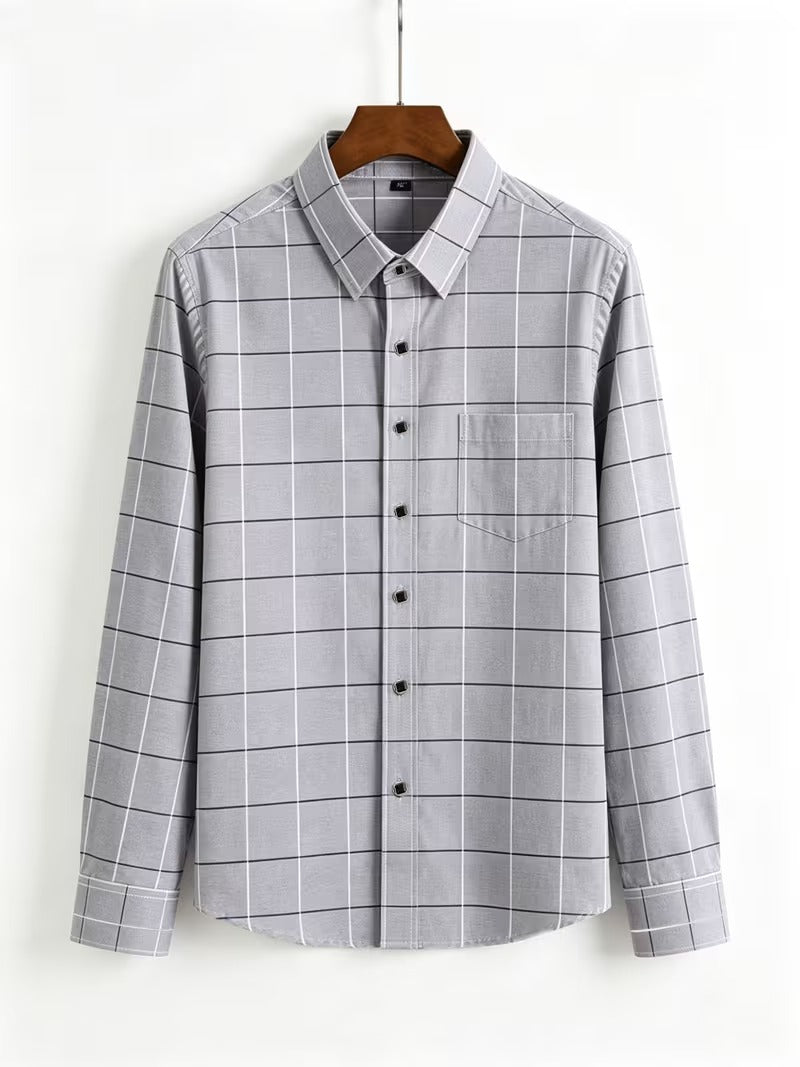Two-Piece Men'S Plaid Fashion Shirt, Long-Sleeved Shirt (SKU-2S-25)