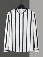 Men Full Sleeve White Black Striped Casual Shirt (SKU-036)