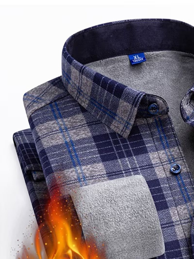 Men'S Casual Plaid Long-Sleeve Double-Sided Fleece Thickened Warm Shirt (SKU-2S-41)