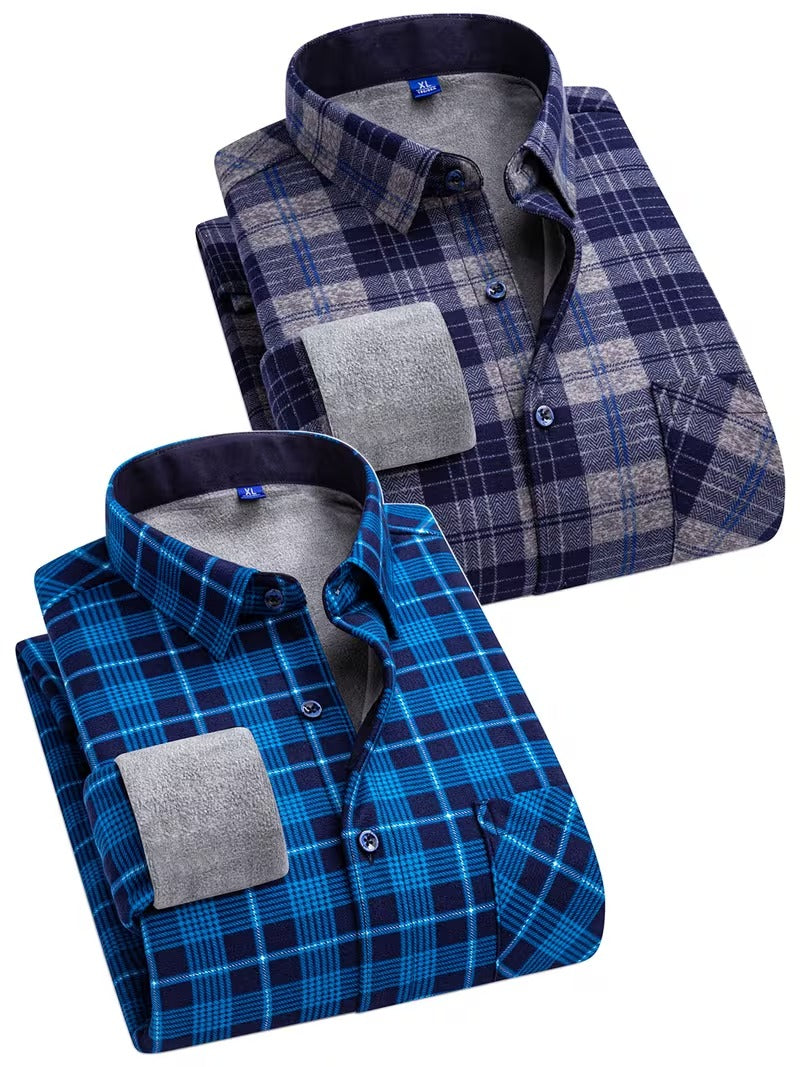 Men'S Casual Plaid Long-Sleeve Double-Sided Fleece Thickened Warm Shirt (SKU-2S-41)