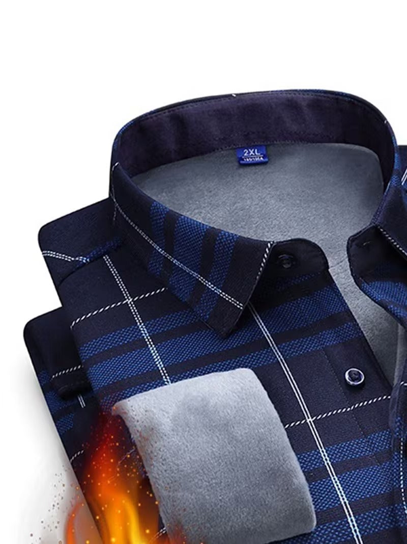 Men's Casual Plaid Long-Sleeve -Lined Thickened Warm Shirt (SKU-2S-43)