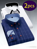 Two-pc Men's Casual Dress Shirts, Vintage Plaid Shirt (SKU-2S-32)