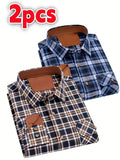 2pcs New Flannel Brushed Plaid Shirt for Men (SKU-2S-40)