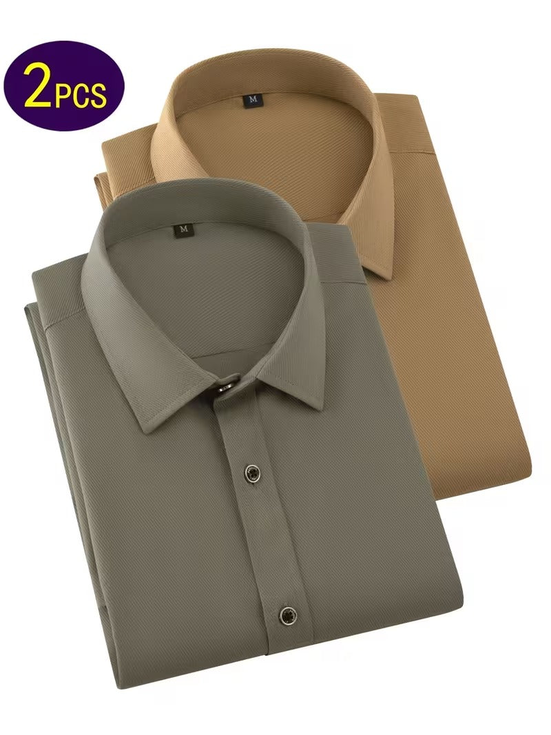 Two-Pc Men'S Solid Color Long-Sleeved Shirt Fabric Details Twill (SKU-2S-07)