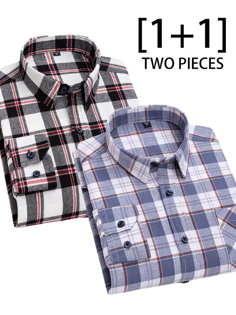 Two-Piece Men'S Retro Brushed Plaid Irregular Shirt (SKU-2S-47)