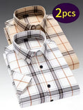 Two-pc Summer Short-Sleeve Plaid Shirts, Casual and Versatile, Comfortable (SKU-2S-15)