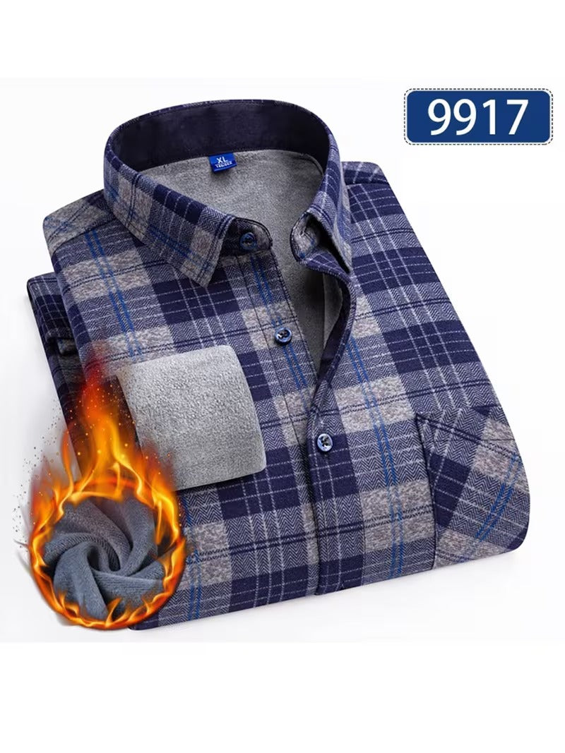 Men'S Casual Plaid Long-Sleeve Double-Sided Fleece Thickened Warm Shirt (SKU-2S-41)
