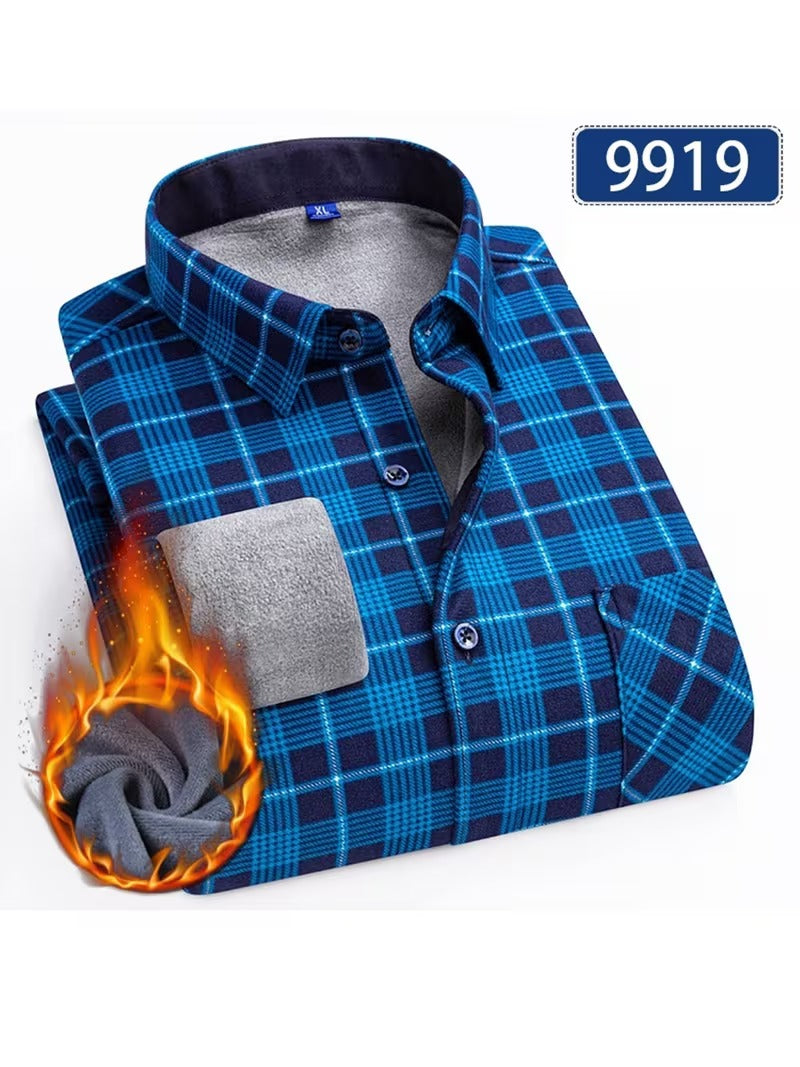 Men'S Casual Plaid Long-Sleeve Double-Sided Fleece Thickened Warm Shirt (SKU-2S-41)