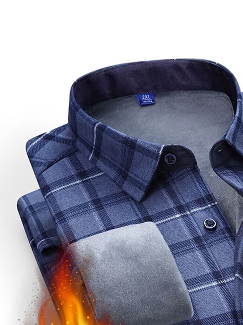 Men's Casual Plaid Long-Sleeve -Lined Thickened Warm Shirt (SKU-2S-44)