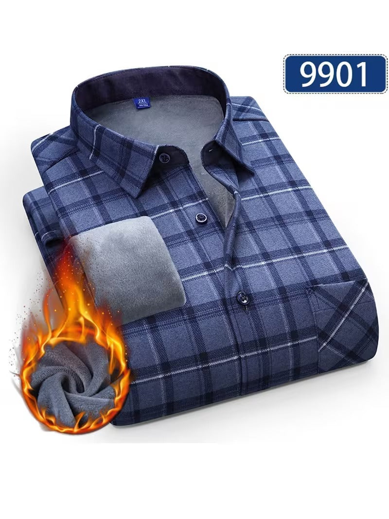 Men's Casual Plaid Long-Sleeve -Lined Thickened Warm Shirt (SKU-2S-44)