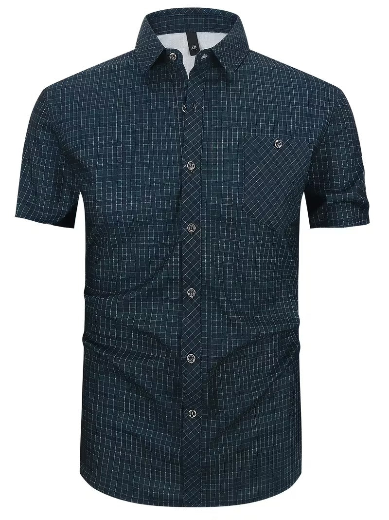 2-pc Casual Shirt Set, Short Sleeve And Button- Style in Checkered Prints (SKU-2S-35)