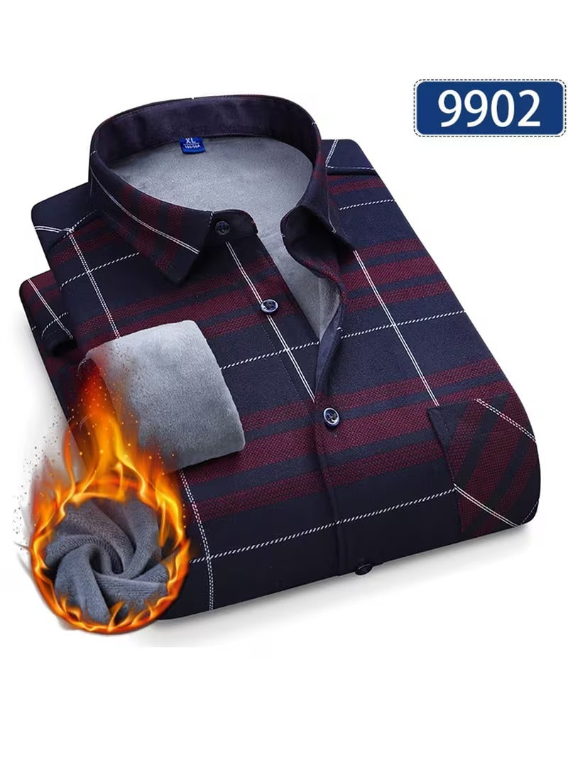 Men's Casual Plaid Long-Sleeve -Lined Thickened Warm Shirt (SKU-2S-44)