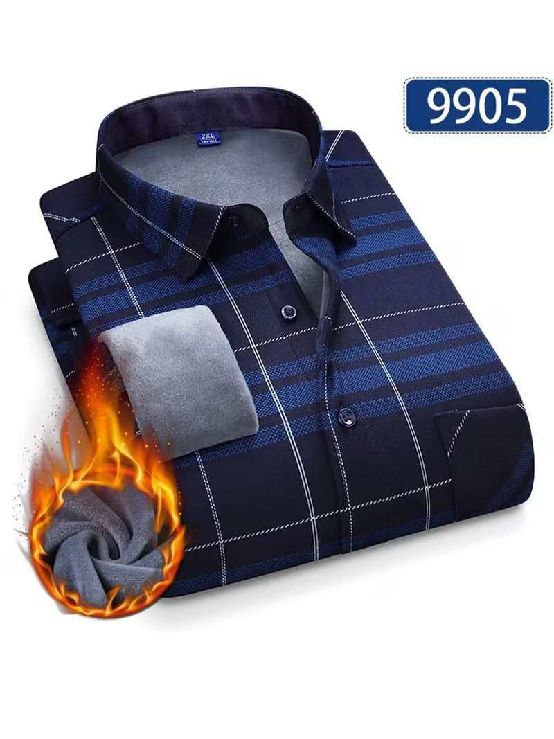 Men's Casual Plaid Long-Sleeve -Lined Thickened Warm Shirt (SKU-2S-43)