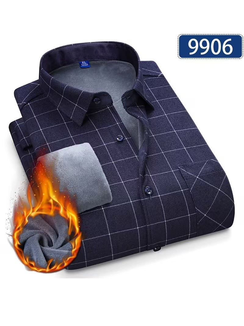 Men's Casual Plaid Long-Sleeve -Lined Thickened Warm Shirt (SKU-2S-43)