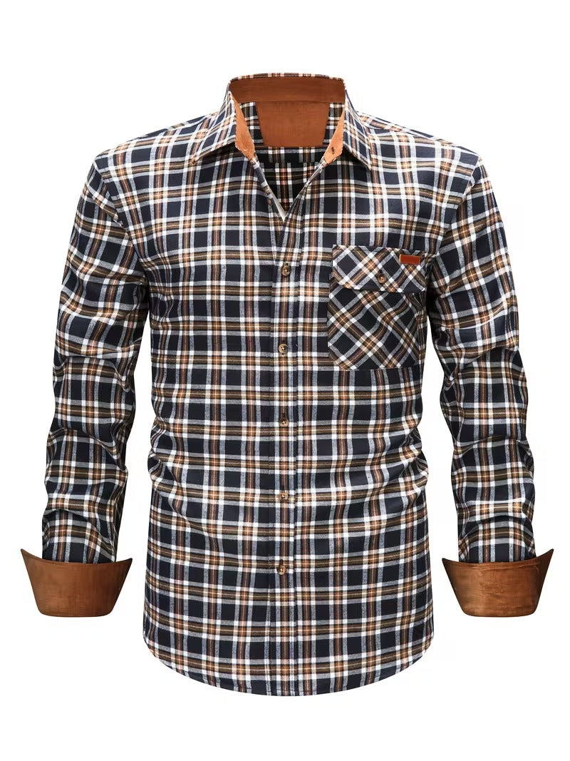 2pcs New Flannel Brushed Plaid Shirt for Men (SKU-2S-40)