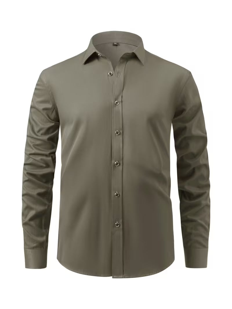 Two-Pc Men'S Solid Color Long-Sleeved Shirt Fabric Details Twill (SKU-2S-07)