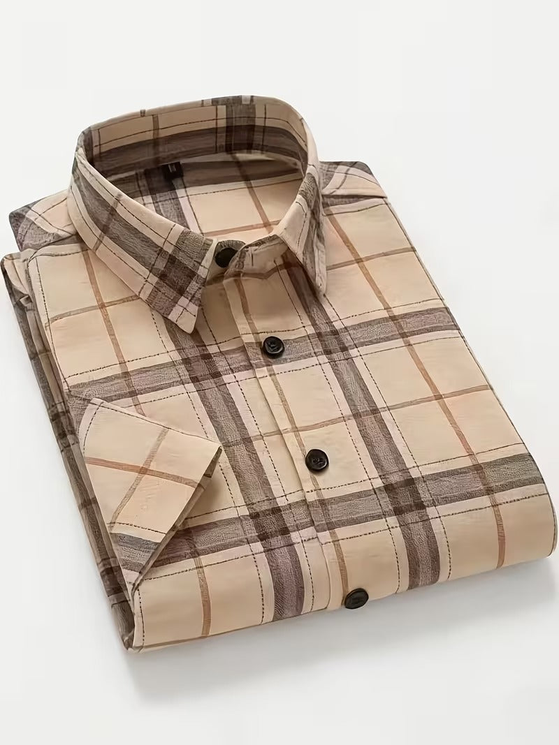 Two-pc Summer Short-Sleeve Plaid Shirts, Casual and Versatile, Comfortable (SKU-2S-15)