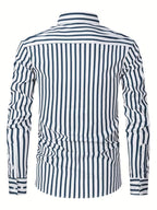 Men Full Sleeve White Blue Striped Casual Shirt (SKU-034)
