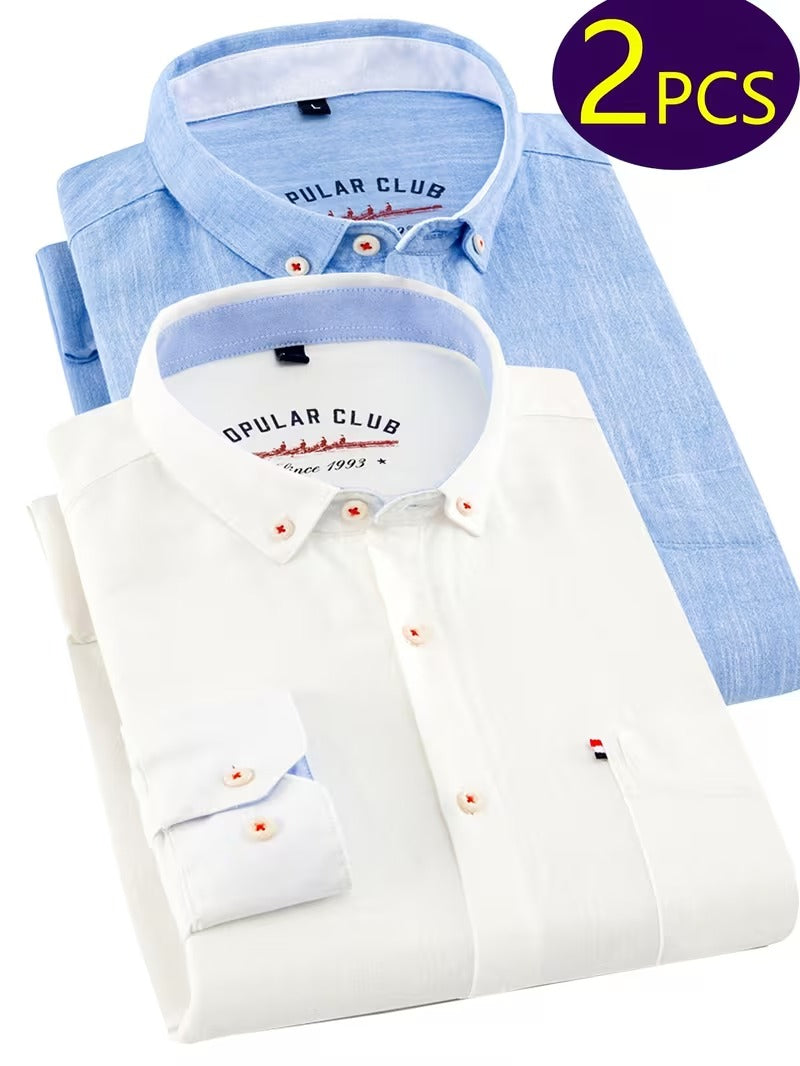 2pcs Long Sleeve Shirts, Men's Business Dress Shirts (SKU-2S-17)