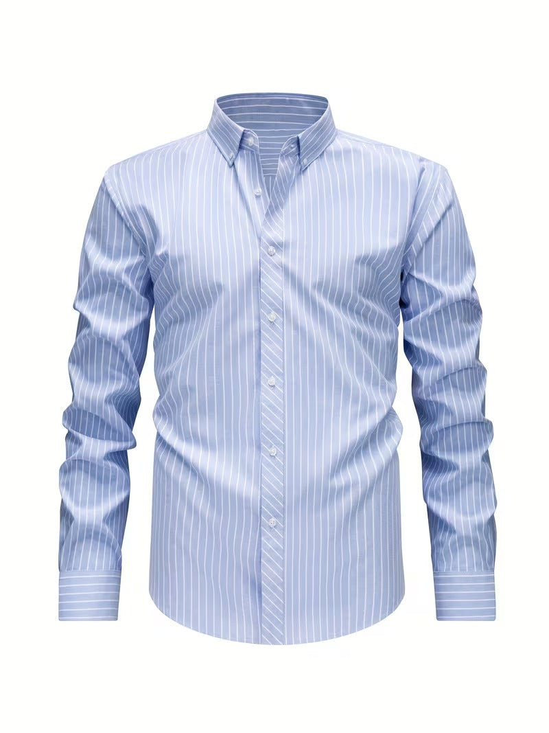 2pcs Oxford Spun Shirt Striped Shirt Men's Casual Fashion (SKU-2S-42)