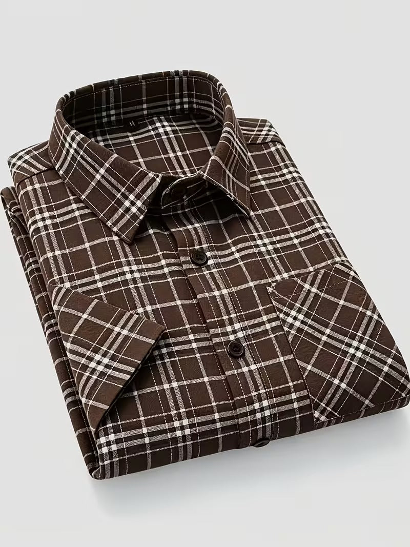 Men's 2pcs Casual Plaid Shirt Set, Mixed Plaid Patterns (SKU-2S-24)
