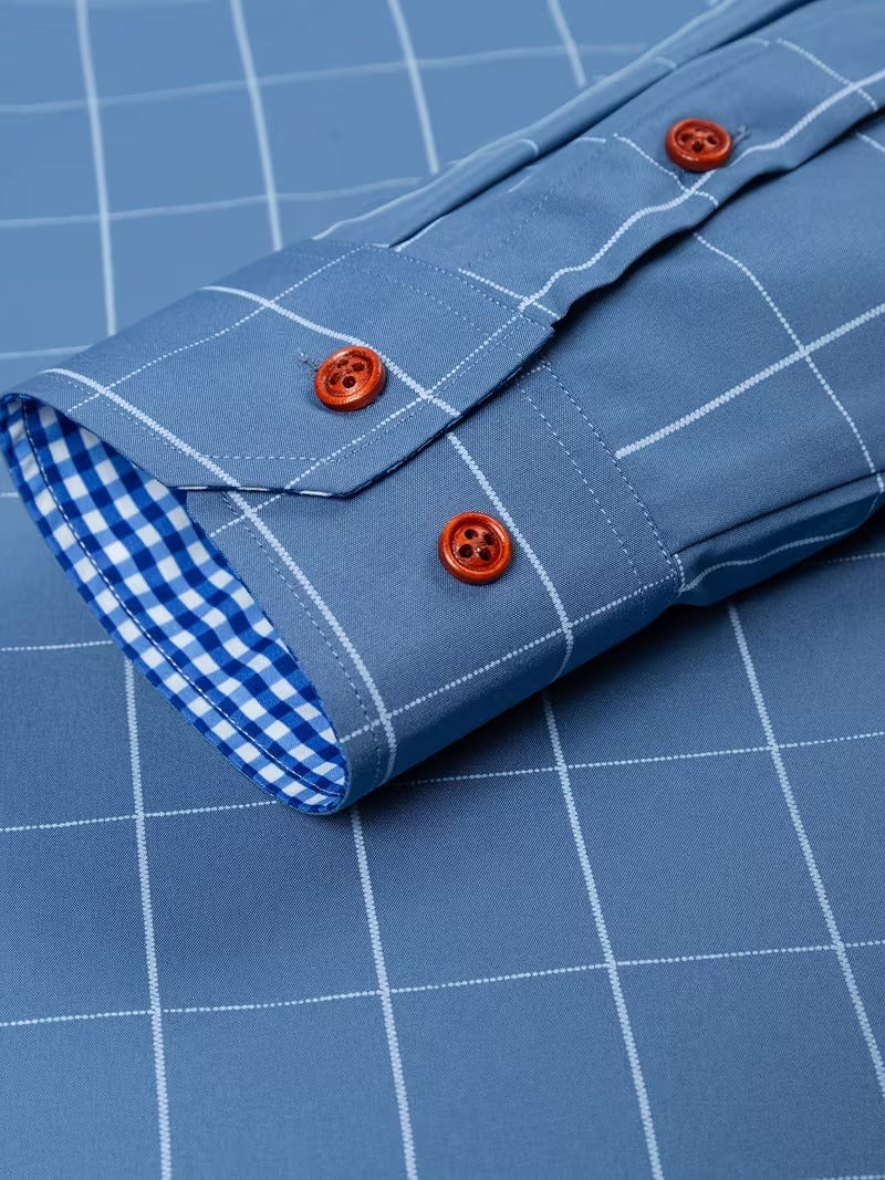 2pcs Men'S Business Elegant Long Sleeve Checkered Shirts (SKU-2S-48)