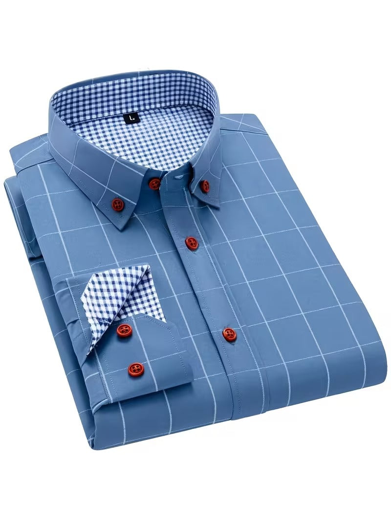 2pcs Men'S Business Elegant Long Sleeve Checkered Shirts (SKU-2S-48)